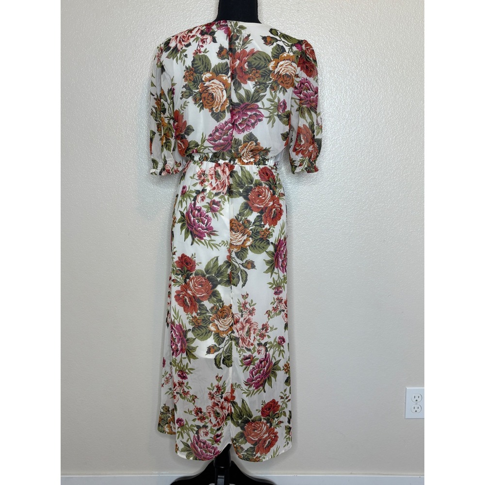 Lapis Womens Floral Maxi Dress White Red Rose V-Neck Elastic Waist Size Large - Picture 2 of 8